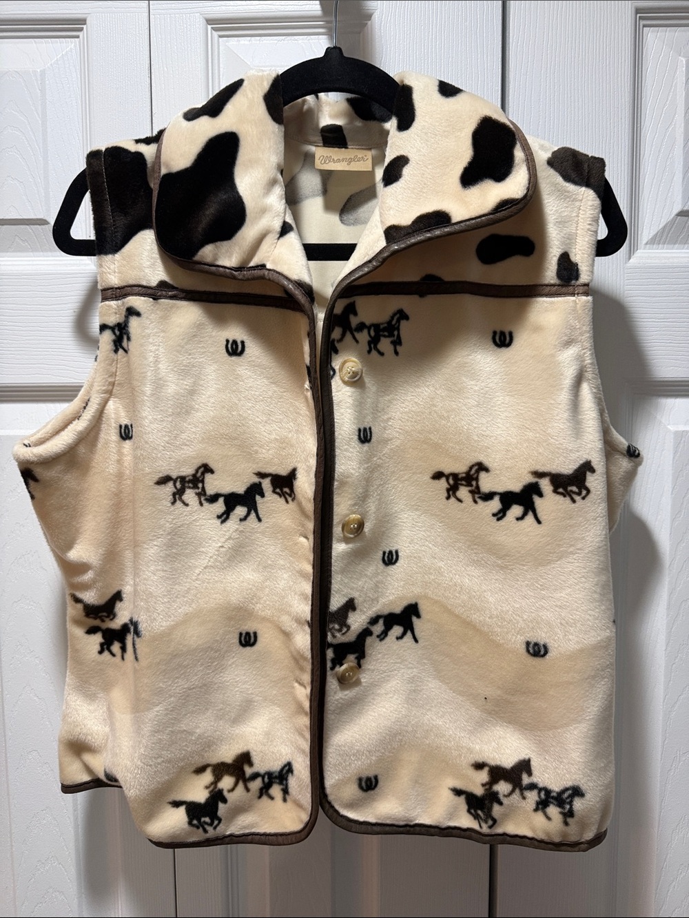 Wrangler Cream Fleece Vest with Brown Horse Print
